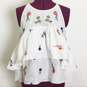 ZARA White Embroidered Top